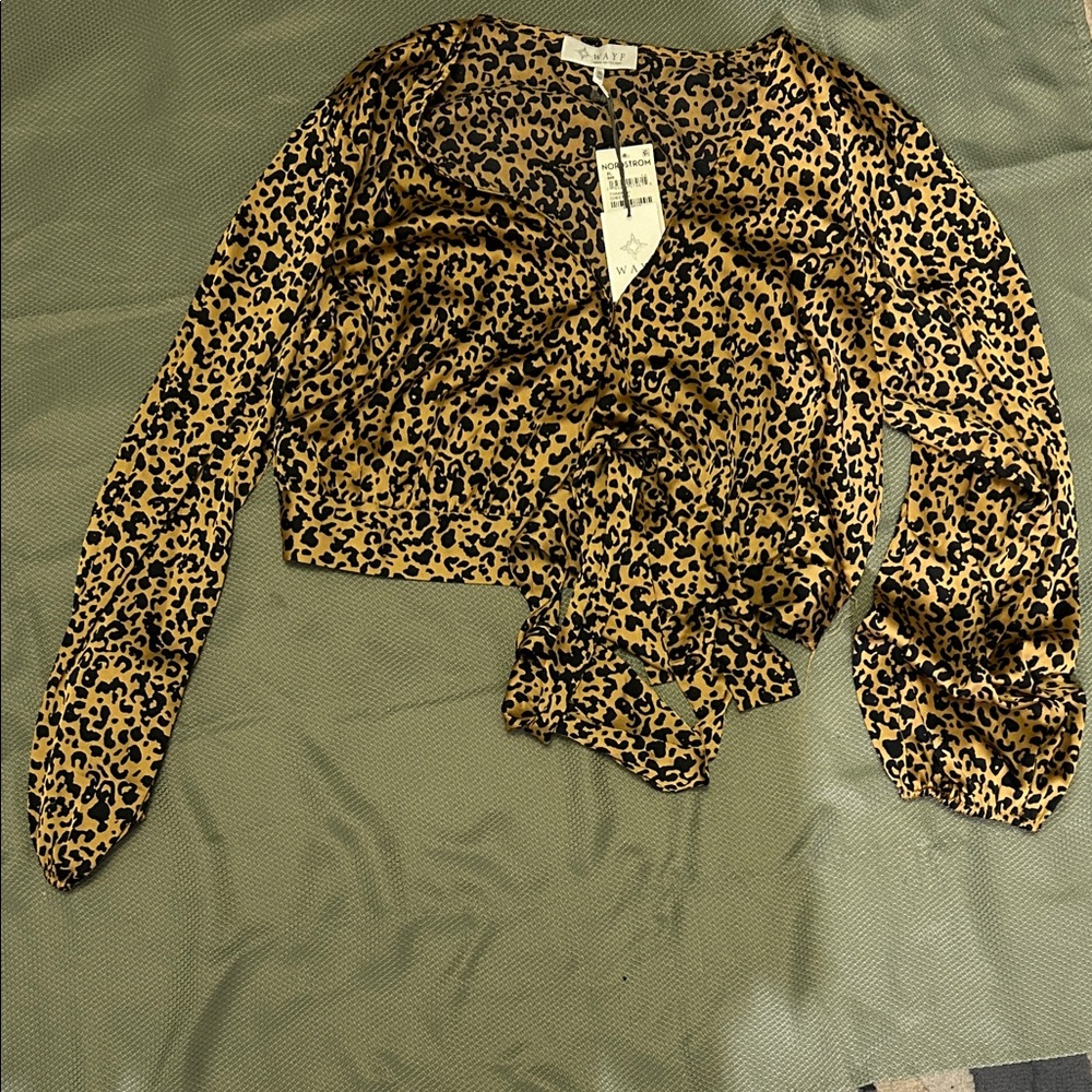 Wayf Animal Print Wrap Blouse